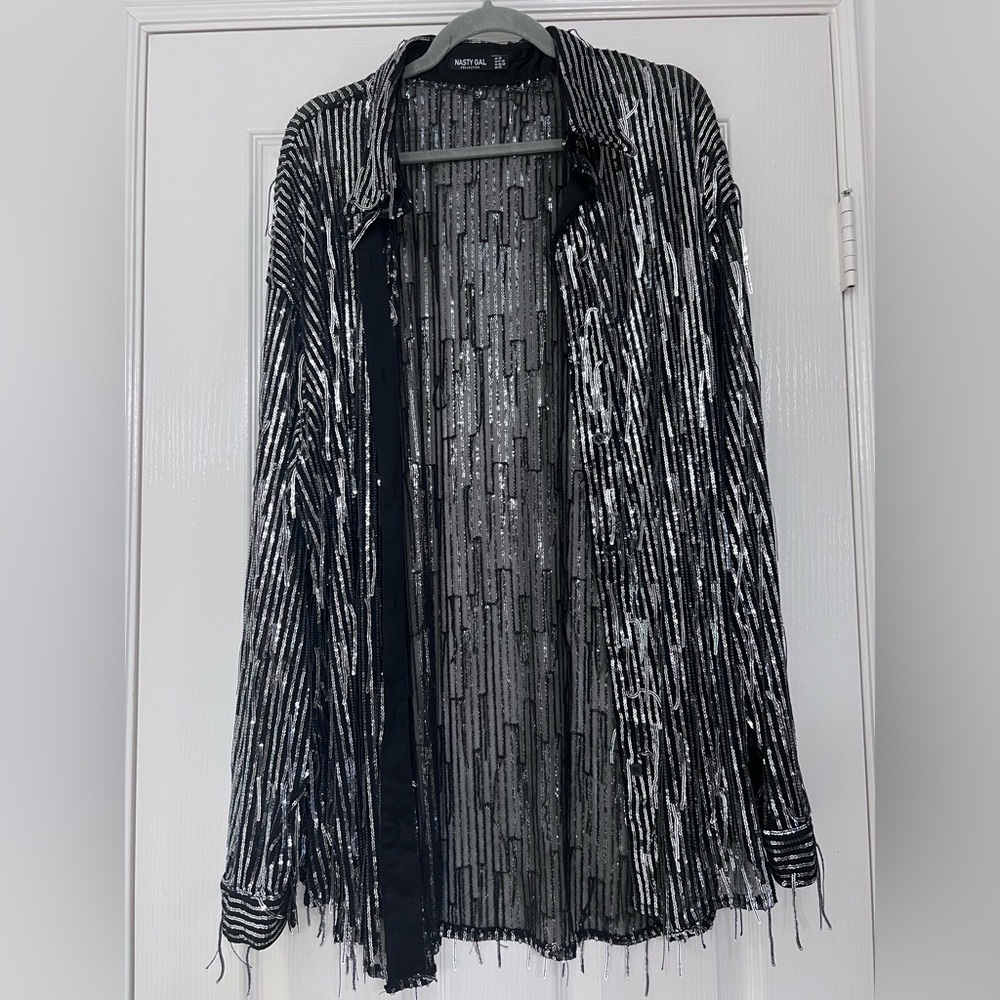 Nasty Gal Black Sequin Button Down